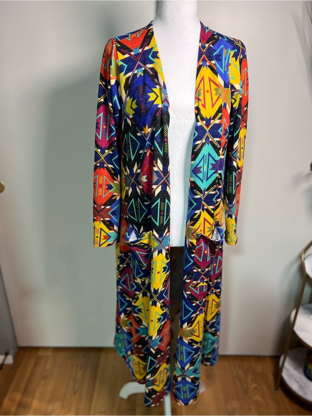 LuLaRoe Long Open Front Cardigan - Bright Multicolor Aztec